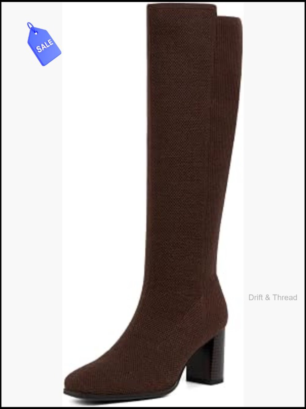 Stretchy Knee High Boots Square Toe Chunky Block Heel Women Pull On 2.8"